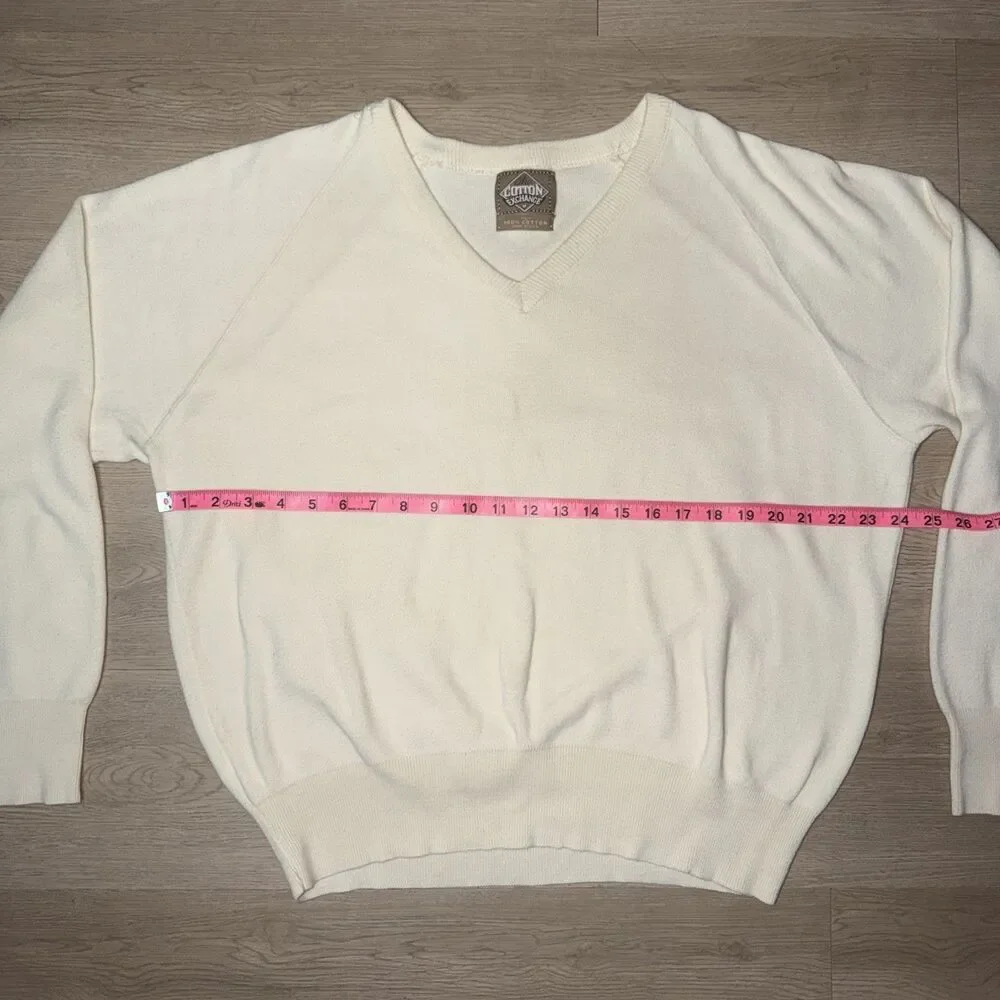 Vintage The Cotton Exchange Sweater Mens Large Cream V-Neck 100% Cotton Made USA